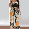 2 Piece Outfits For Women 2025 Sexy V - Neck Strap Shirred Slim Crop Top & Lace - up Wide Leg Pants Sets Elegant Office Lady Suit - MAGUSTA BEAUTY