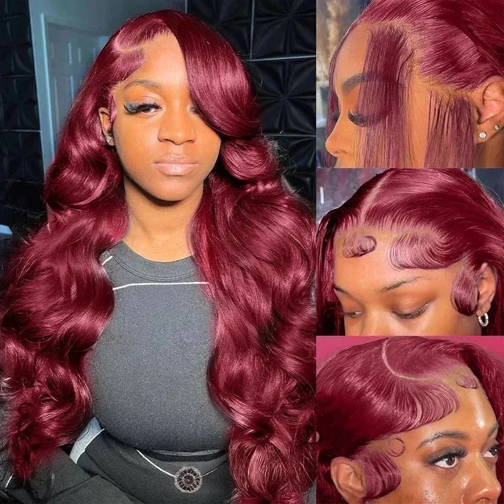 200 Density Burgundy 13x6 HD Lace Frontal Human Hair Wig 99j Body Wave 13x4 Lace Front Wigs Human Hair Brazilian Lace Wigs - MAGUSTA BEAUTY