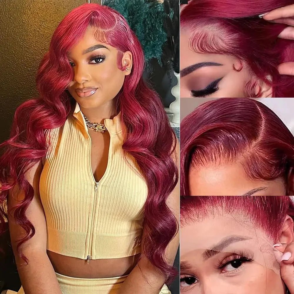 200 Density Burgundy 13x6 HD Lace Frontal Human Hair Wig 99j Body Wave 13x4 Lace Front Wigs Human Hair Brazilian Lace Wigs - MAGUSTA BEAUTY