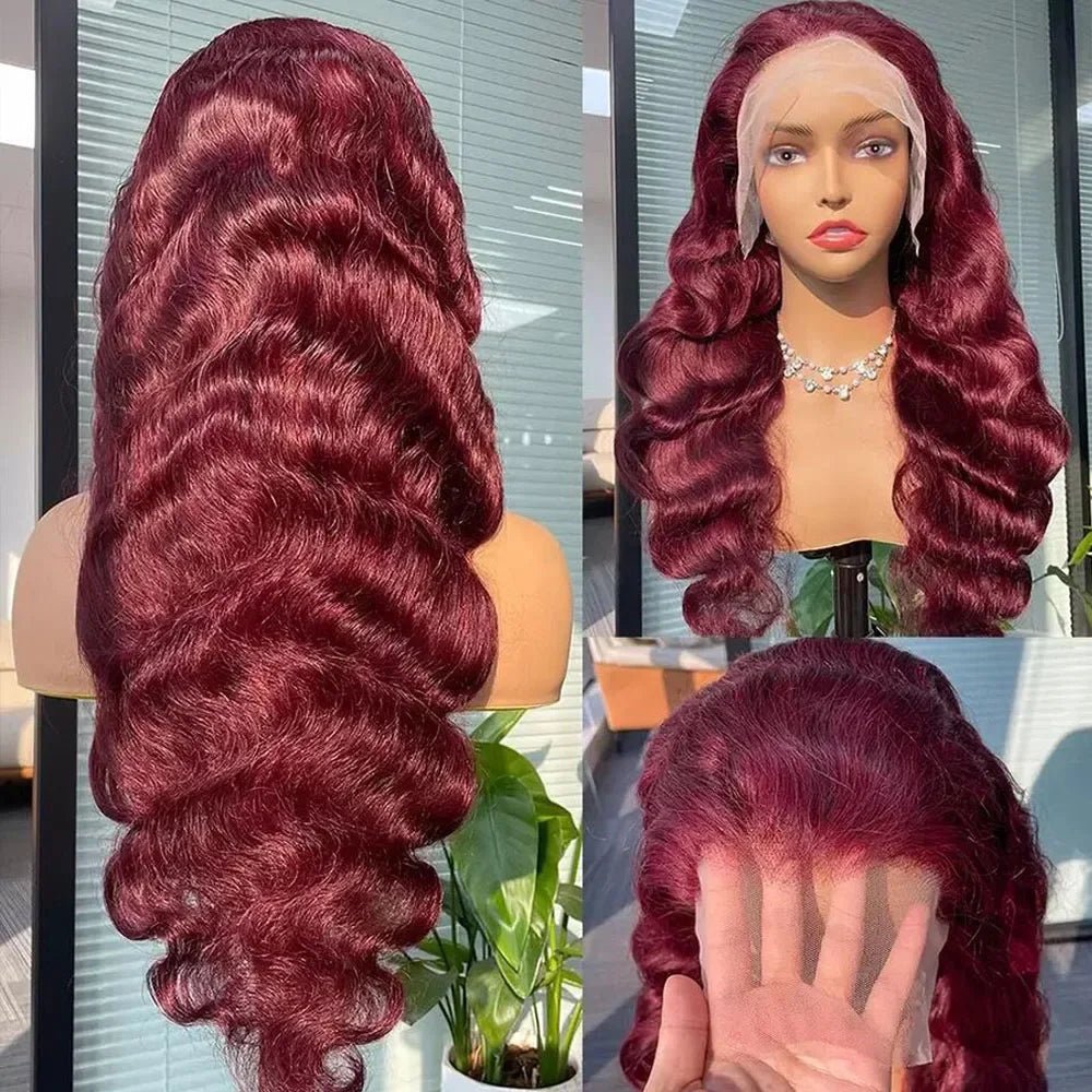200 Density Burgundy 13x6 HD Lace Frontal Human Hair Wig 99j Body Wave 13x4 Lace Front Wigs Human Hair Brazilian Lace Wigs - MAGUSTA BEAUTY