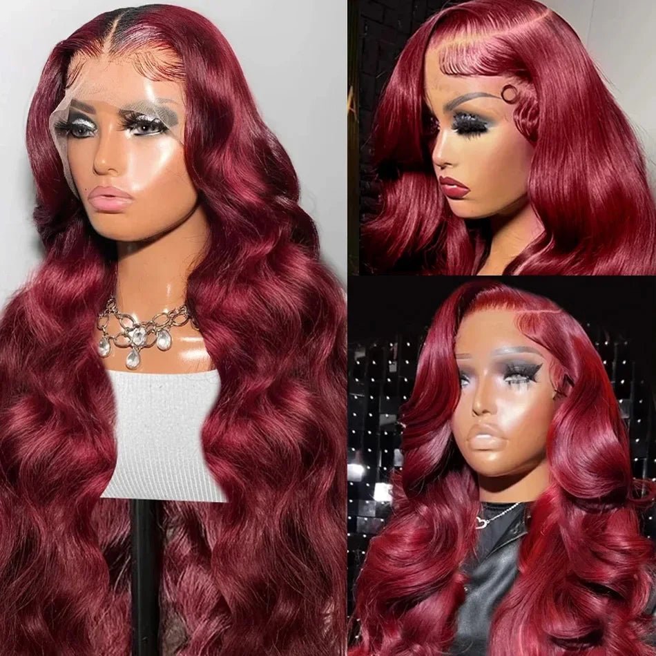 200 Density Burgundy 13x6 HD Lace Frontal Human Hair Wig 99j Body Wave 13x4 Lace Front Wigs Human Hair Brazilian Lace Wigs - MAGUSTA BEAUTY