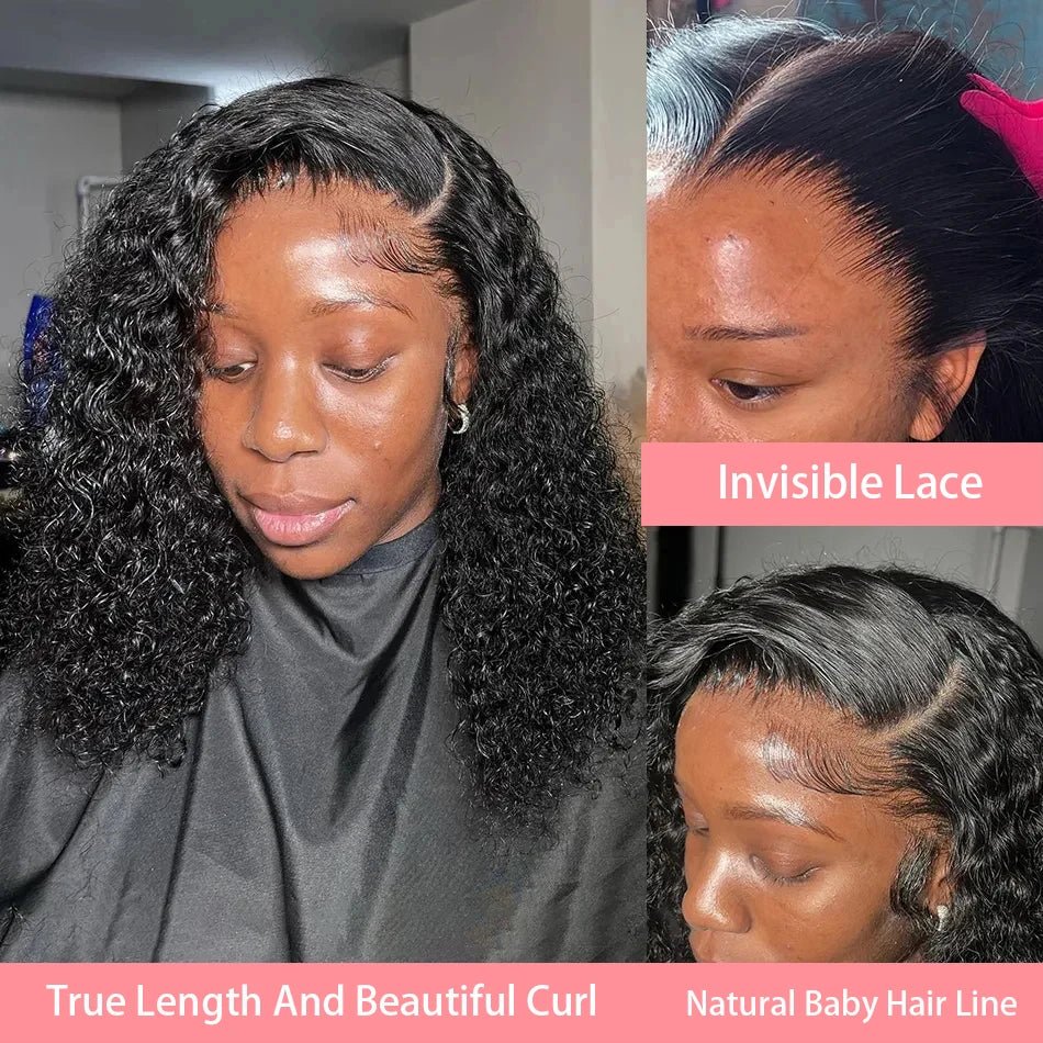 200% Short Curly Bob Wigs Lace Front Human Hair Wigs 13x4 4x4 Deep Wave Lace Frontal Wigs 100% Human Hair Brazilian Hair 14 Inch - MAGUSTA BEAUTY
