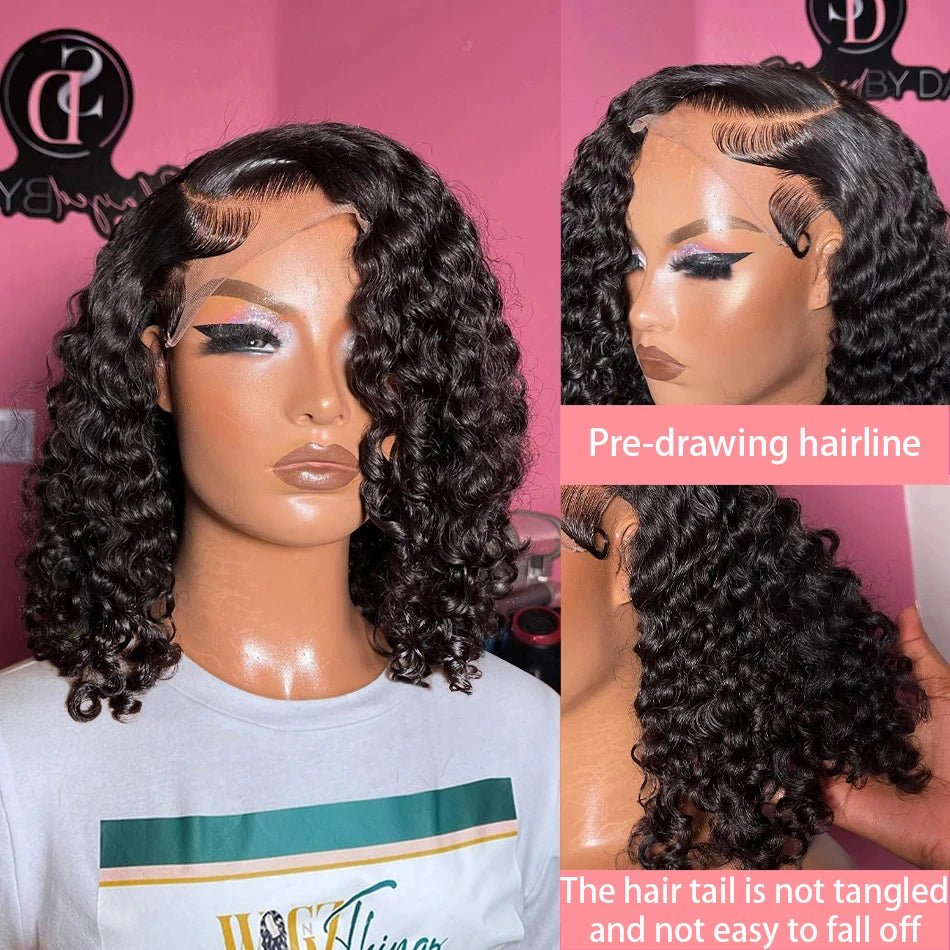 200% Short Curly Bob Wigs Lace Front Human Hair Wigs 13x4 4x4 Deep Wave Lace Frontal Wigs 100% Human Hair Brazilian Hair 14 Inch - MAGUSTA BEAUTY