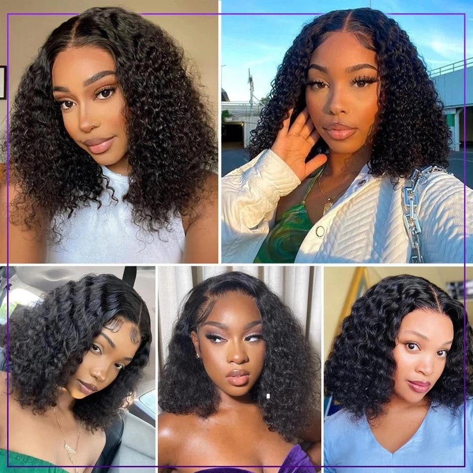 200% Short Curly Bob Wigs Lace Front Human Hair Wigs 13x4 4x4 Deep Wave Lace Frontal Wigs 100% Human Hair Brazilian Hair 14 Inch - MAGUSTA BEAUTY