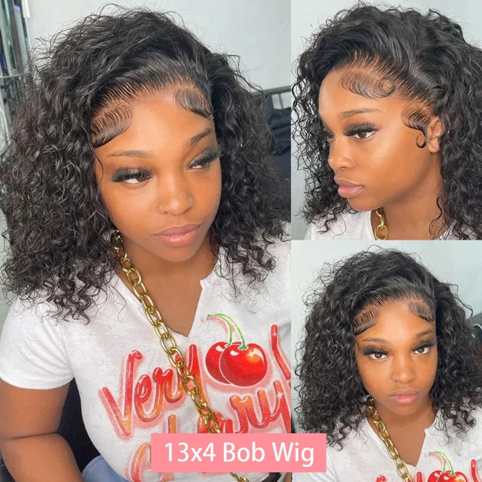 200% Short Curly Bob Wigs Lace Front Human Hair Wigs 13x4 4x4 Deep Wave Lace Frontal Wigs 100% Human Hair Brazilian Hair 14 Inch - MAGUSTA BEAUTY