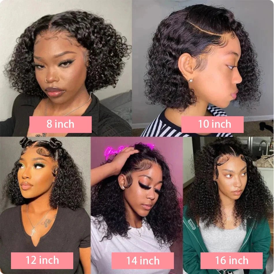 200% Short Curly Bob Wigs Lace Front Human Hair Wigs 13x4 4x4 Deep Wave Lace Frontal Wigs 100% Human Hair Brazilian Hair 14 Inch - MAGUSTA BEAUTY