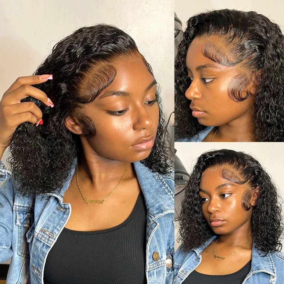 200% Short Curly Bob Wigs Lace Front Human Hair Wigs 13x4 4x4 Deep Wave Lace Frontal Wigs 100% Human Hair Brazilian Hair 14 Inch - MAGUSTA BEAUTY