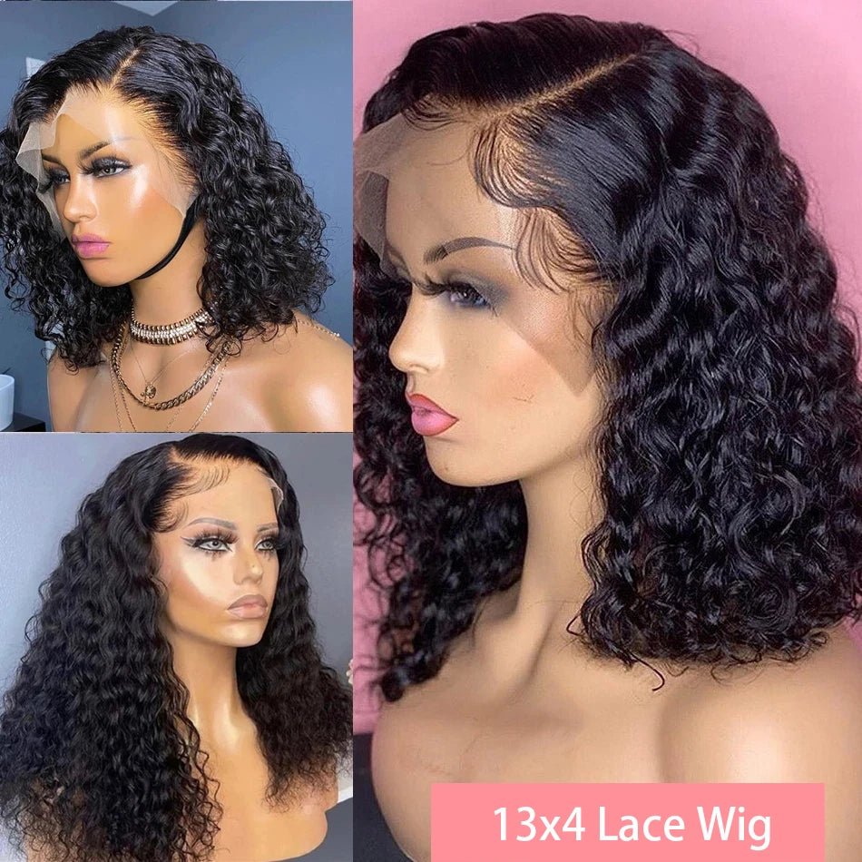 200% Short Curly Bob Wigs Lace Front Human Hair Wigs 13x4 4x4 Deep Wave Lace Frontal Wigs 100% Human Hair Brazilian Hair 14 Inch - MAGUSTA BEAUTY