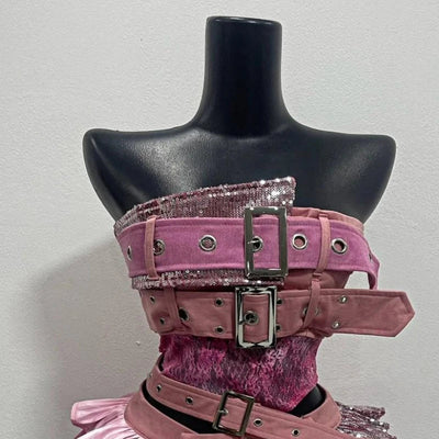 2000s Aesthetic Punk Style Women New 2 Piece Set Sexy Strapless Tops + High Waist Skirt Female Retro Chic Korean Popular Clothes - MAGUSTA BEAUTY