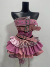 2000s Aesthetic Punk Style Women New 2 Piece Set Sexy Strapless Tops + High Waist Skirt Female Retro Chic Korean Popular Clothes - MAGUSTA BEAUTY