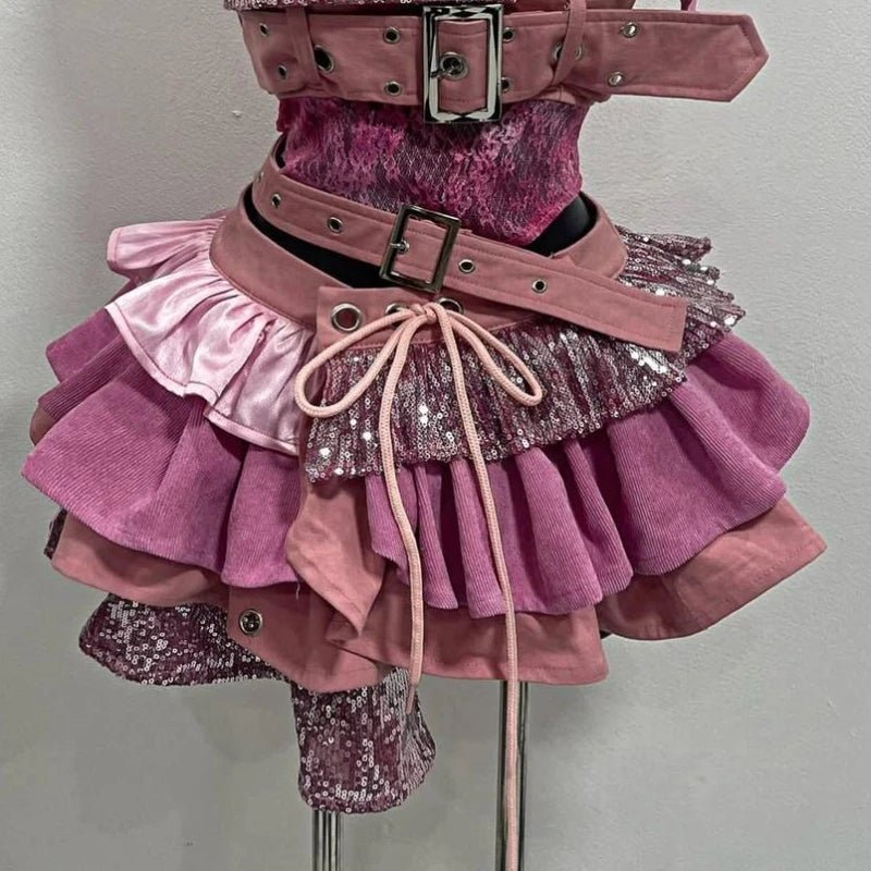 2000s Aesthetic Punk Style Women New 2 Piece Set Sexy Strapless Tops + High Waist Skirt Female Retro Chic Korean Popular Clothes - MAGUSTA BEAUTY