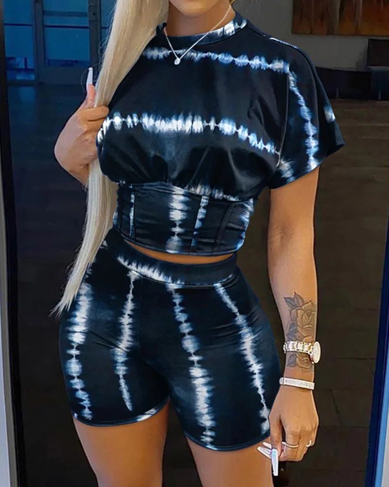 2022 Summer Women's Casual Fashionraglan Sleeve Tie Dye Top + Pants Two Piece Camo Pants Leopard Print Tow Piece Set Ladies Suit - MAGUSTA BEAUTY