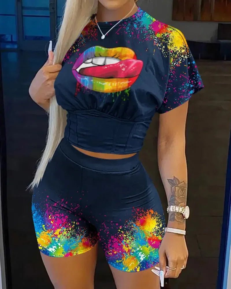 2022 Summer Women's Casual Fashionraglan Sleeve Tie Dye Top + Pants Two Piece Camo Pants Leopard Print Tow Piece Set Ladies Suit - MAGUSTA BEAUTY
