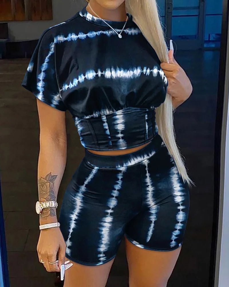 2022 Summer Women's Casual Fashionraglan Sleeve Tie Dye Top + Pants Two Piece Camo Pants Leopard Print Tow Piece Set Ladies Suit - MAGUSTA BEAUTY