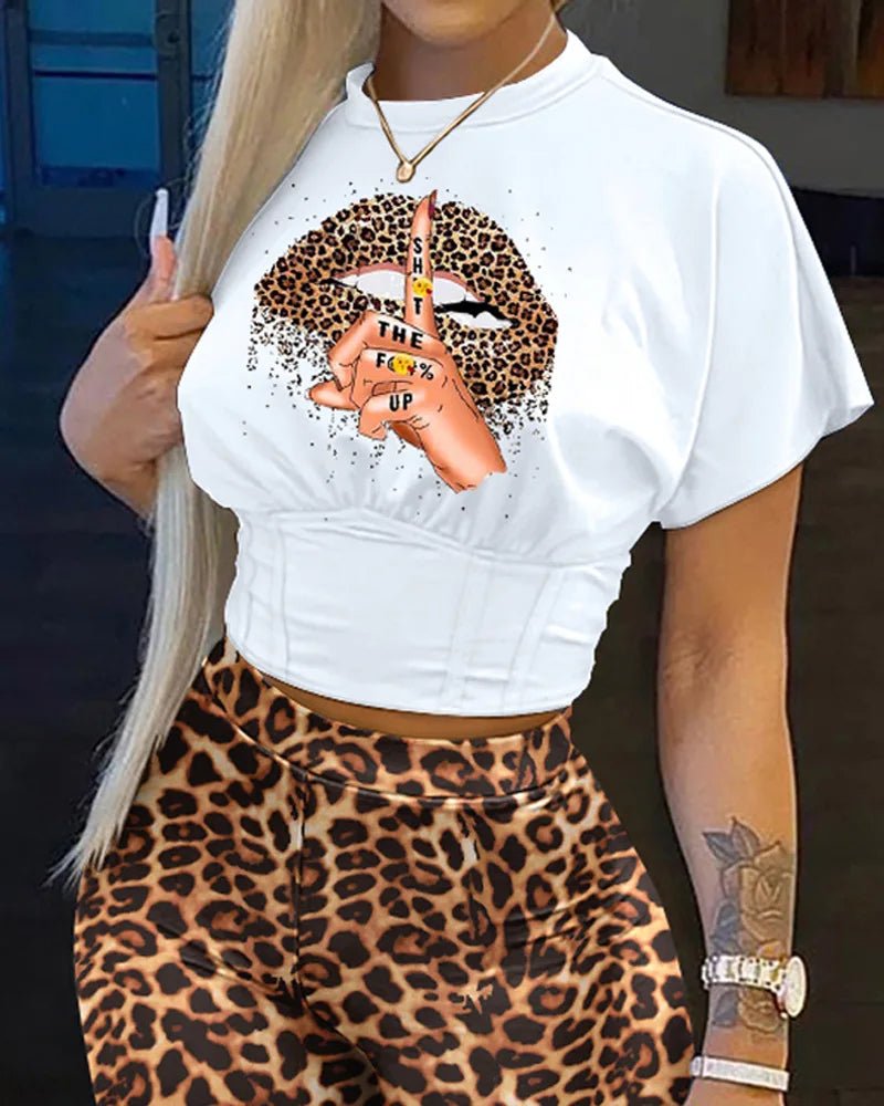 2022 Summer Women's Casual Fashionraglan Sleeve Tie Dye Top + Pants Two Piece Camo Pants Leopard Print Tow Piece Set Ladies Suit - MAGUSTA BEAUTY