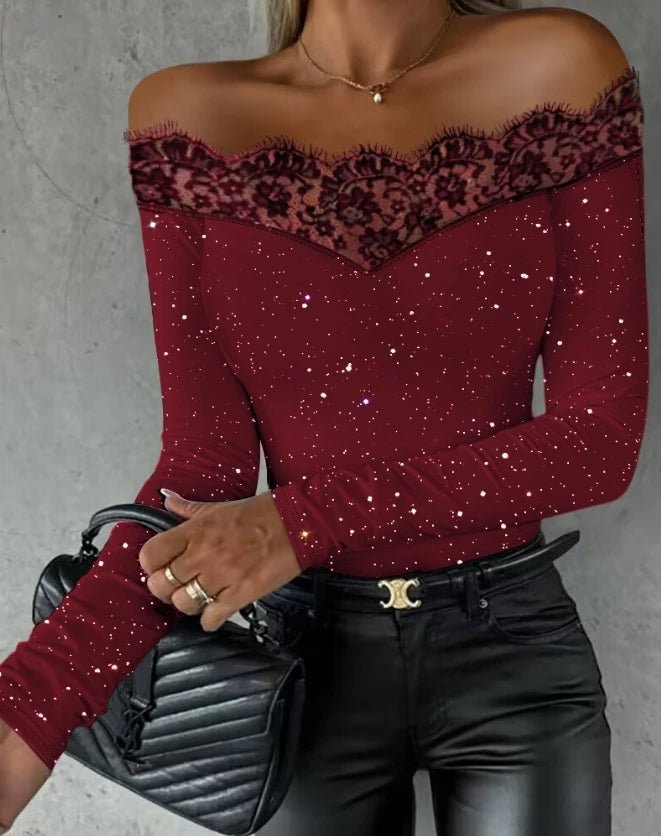 2023 Autumn Winter Spring New Fashion Casual Sexy Blouses Off Shoulder Hollow Out Lace Top Female Clothing TShirts Pullover Tops - MAGUSTA BEAUTY