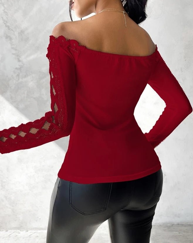 2023 Autumn Winter Spring New Fashion Casual Sexy Blouses Off Shoulder Hollow Out Lace Top Female Clothing TShirts Pullover Tops - MAGUSTA BEAUTY