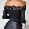 2023 Autumn Winter Spring New Fashion Casual Sexy Blouses Off Shoulder Hollow Out Lace Top Female Clothing TShirts Pullover Tops - MAGUSTA BEAUTY