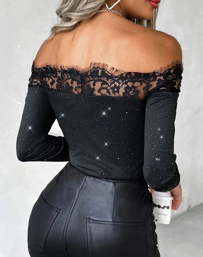 2023 Autumn Winter Spring New Fashion Casual Sexy Blouses Off Shoulder Hollow Out Lace Top Female Clothing TShirts Pullover Tops - MAGUSTA BEAUTY