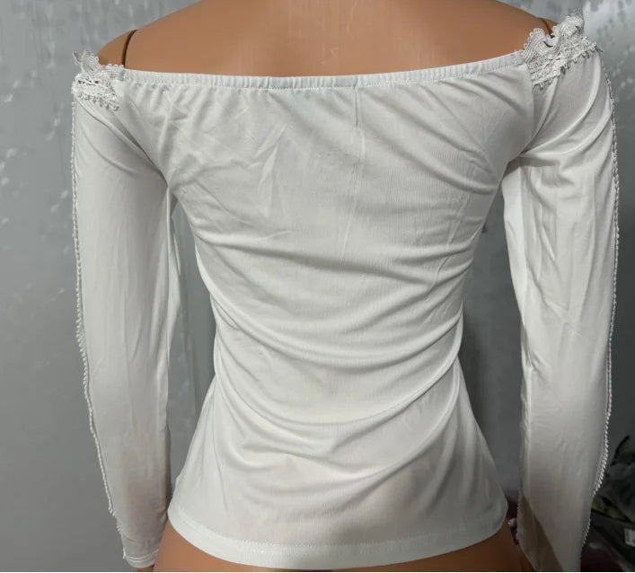 2023 Autumn Winter Spring New Fashion Casual Sexy Blouses Off Shoulder Hollow Out Lace Top Female Clothing TShirts Pullover Tops - MAGUSTA BEAUTY