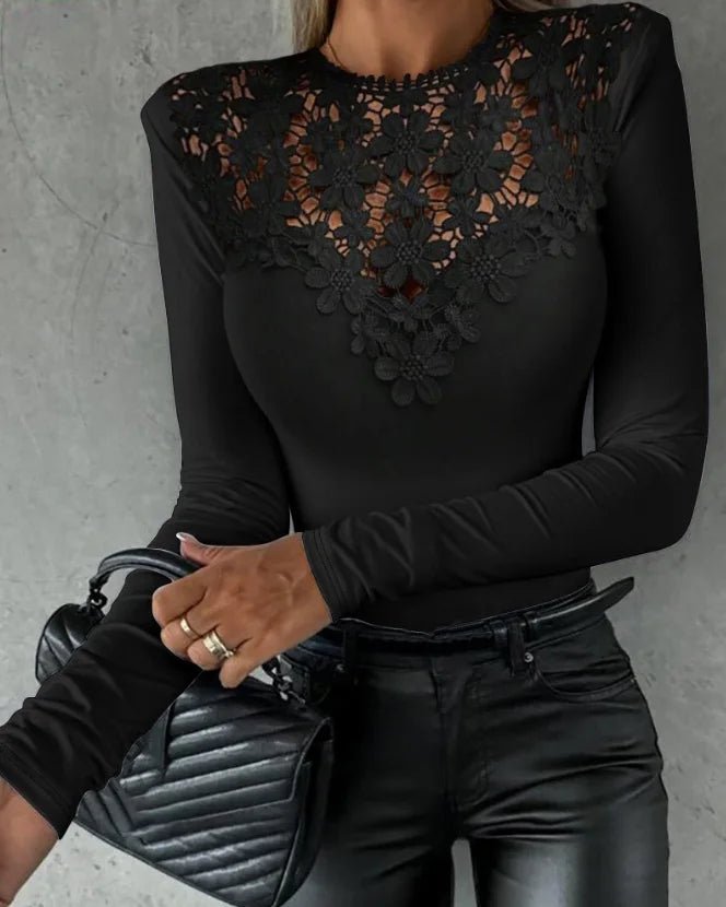 2023 Autumn Winter Spring New Fashion Casual Sexy Blouses Off Shoulder Hollow Out Lace Top Female Clothing TShirts Pullover Tops - MAGUSTA BEAUTY