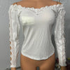 2023 Autumn Winter Spring New Fashion Casual Sexy Blouses Off Shoulder Hollow Out Lace Top Female Clothing TShirts Pullover Tops - MAGUSTA BEAUTY