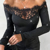 2023 Autumn Winter Spring New Fashion Casual Sexy Blouses Off Shoulder Hollow Out Lace Top Female Clothing TShirts Pullover Tops - MAGUSTA BEAUTY