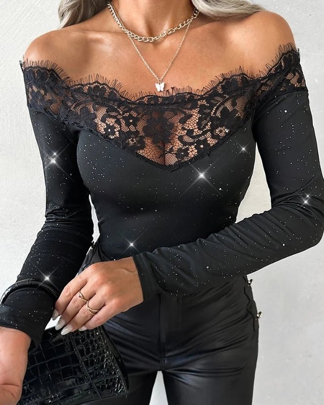 2023 Autumn Winter Spring New Fashion Casual Sexy Blouses Off Shoulder Hollow Out Lace Top Female Clothing TShirts Pullover Tops - MAGUSTA BEAUTY