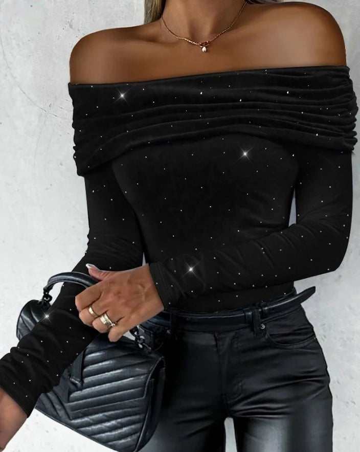 2023 Autumn Winter Spring New Fashion Casual Sexy Blouses Off Shoulder Hollow Out Lace Top Female Clothing TShirts Pullover Tops - MAGUSTA BEAUTY