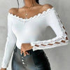 2023 Autumn Winter Spring New Fashion Casual Sexy Blouses Off Shoulder Hollow Out Lace Top Female Clothing TShirts Pullover Tops - MAGUSTA BEAUTY