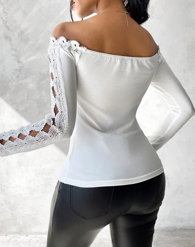2023 Autumn Winter Spring New Fashion Casual Sexy Blouses Off Shoulder Hollow Out Lace Top Female Clothing TShirts Pullover Tops - MAGUSTA BEAUTY