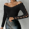 2023 Autumn Winter Spring New Fashion Casual Sexy Blouses Off Shoulder Hollow Out Lace Top Female Clothing TShirts Pullover Tops - MAGUSTA BEAUTY