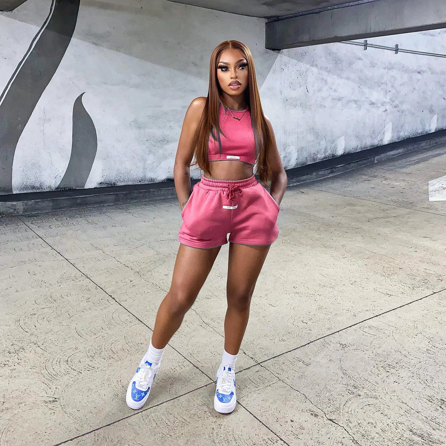 2023 Streetwear Knit 2 Two Piece Dress Sets Skirts Crop Tops Mini Skirt Matching Orange Drawstring Black Skirts Dress Suits - MAGUSTA BEAUTY
