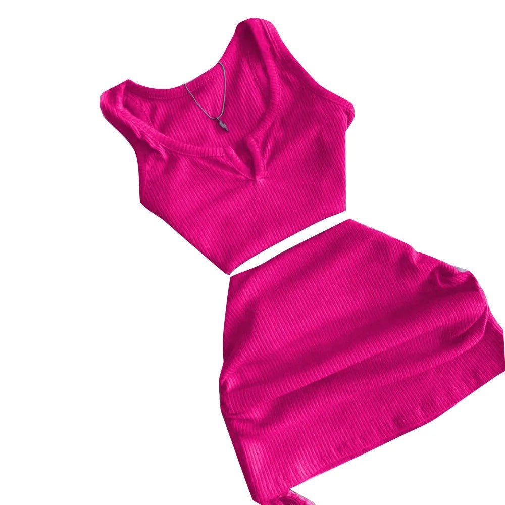 2023 Streetwear Knit 2 Two Piece Dress Sets Skirts Crop Tops Mini Skirt Matching Orange Drawstring Black Skirts Dress Suits - MAGUSTA BEAUTY