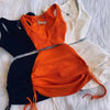2023 Streetwear Knit 2 Two Piece Dress Sets Skirts Crop Tops Mini Skirt Matching Orange Drawstring Black Skirts Dress Suits - MAGUSTA BEAUTY