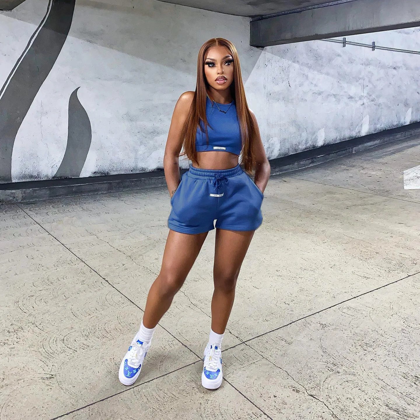 2023 Streetwear Knit 2 Two Piece Dress Sets Skirts Crop Tops Mini Skirt Matching Orange Drawstring Black Skirts Dress Suits - MAGUSTA BEAUTY