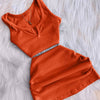 2023 Streetwear Knit 2 Two Piece Dress Sets Skirts Crop Tops Mini Skirt Matching Orange Drawstring Black Skirts Dress Suits - MAGUSTA BEAUTY