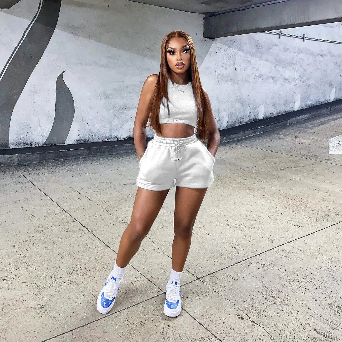 2023 Streetwear Knit 2 Two Piece Dress Sets Skirts Crop Tops Mini Skirt Matching Orange Drawstring Black Skirts Dress Suits - MAGUSTA BEAUTY