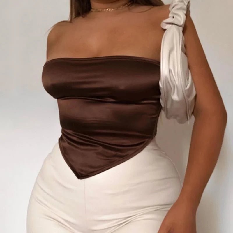2023 Women's Summer Crop Tops Sexy Hollow Tank Tops Brown Bras Seamless Underwear Slim Sleeveless Tube Tops Y2K Club Party Camis - MAGUSTA BEAUTY