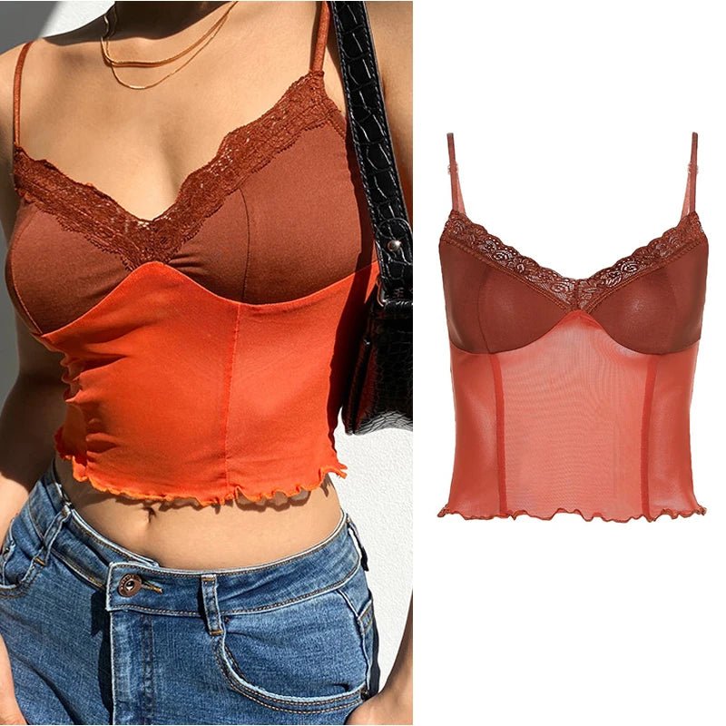 2023 Women's Summer Crop Tops Sexy Hollow Tank Tops Brown Bras Seamless Underwear Slim Sleeveless Tube Tops Y2K Club Party Camis - MAGUSTA BEAUTY