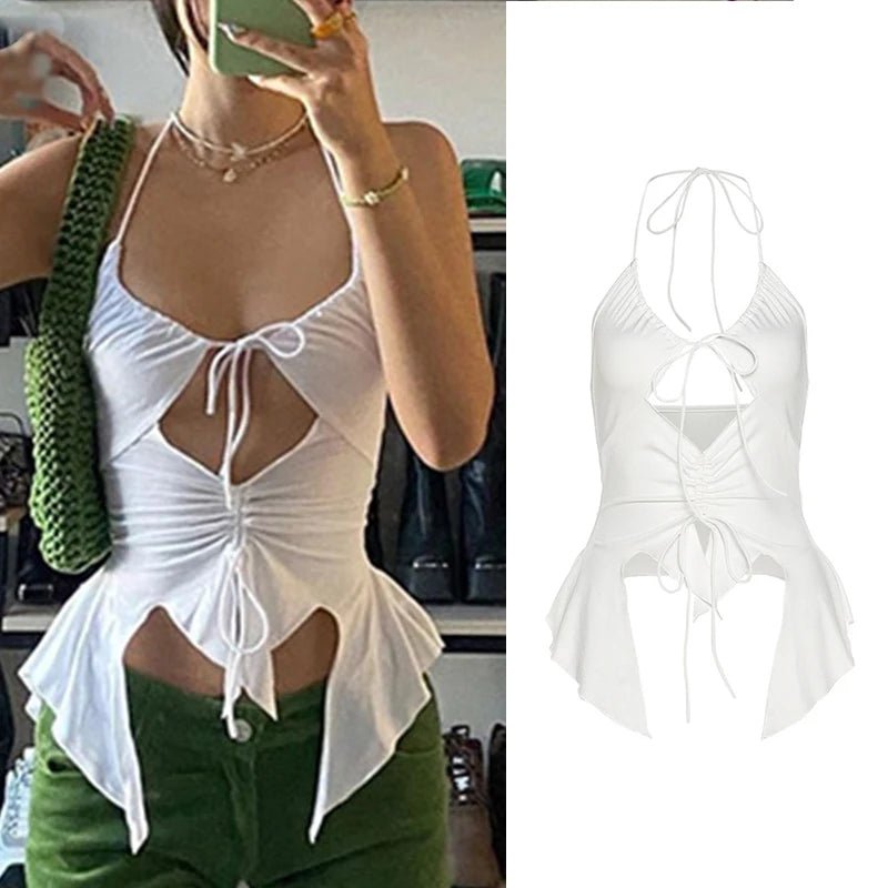 2023 Women's Summer Crop Tops Sexy Hollow Tank Tops Brown Bras Seamless Underwear Slim Sleeveless Tube Tops Y2K Club Party Camis - MAGUSTA BEAUTY