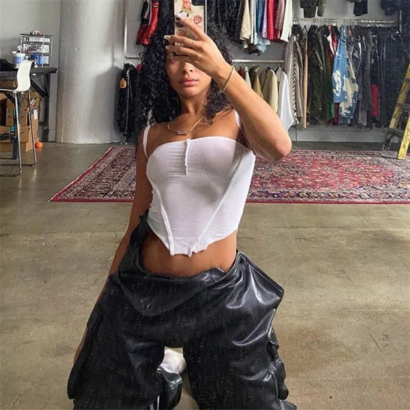 2023 Women's Summer Crop Tops Sexy Hollow Tank Tops Brown Bras Seamless Underwear Slim Sleeveless Tube Tops Y2K Club Party Camis - MAGUSTA BEAUTY
