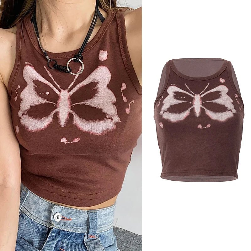 2023 Women's Summer Crop Tops Sexy Hollow Tank Tops Brown Bras Seamless Underwear Slim Sleeveless Tube Tops Y2K Club Party Camis - MAGUSTA BEAUTY