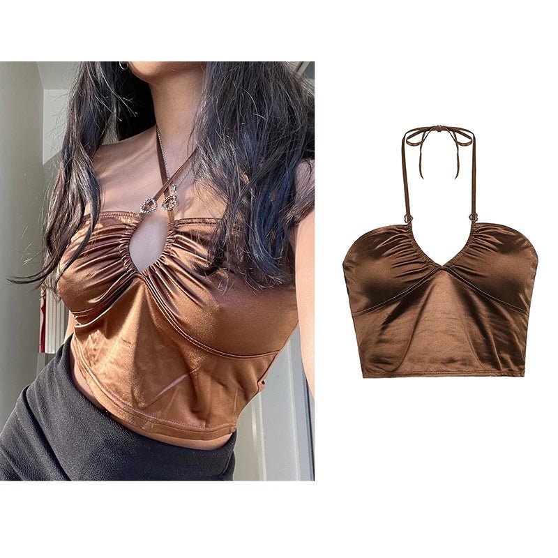 2023 Women's Summer Crop Tops Sexy Hollow Tank Tops Brown Bras Seamless Underwear Slim Sleeveless Tube Tops Y2K Club Party Camis - MAGUSTA BEAUTY
