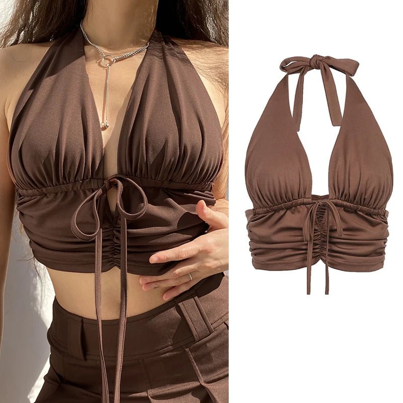 2023 Women's Summer Crop Tops Sexy Hollow Tank Tops Brown Bras Seamless Underwear Slim Sleeveless Tube Tops Y2K Club Party Camis - MAGUSTA BEAUTY
