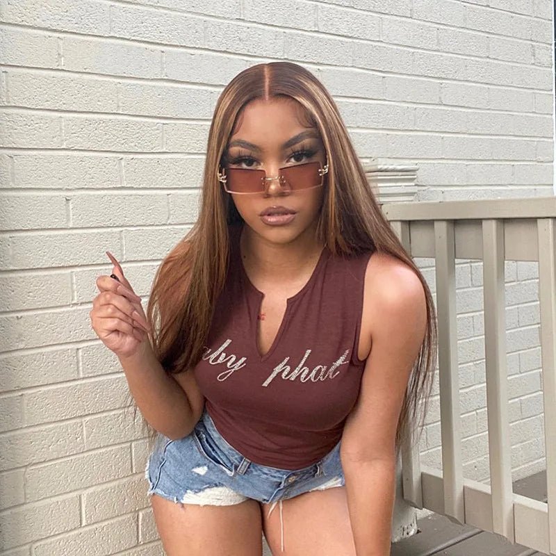 2023 Women's Summer Crop Tops Sexy Hollow Tank Tops Brown Bras Seamless Underwear Slim Sleeveless Tube Tops Y2K Club Party Camis - MAGUSTA BEAUTY
