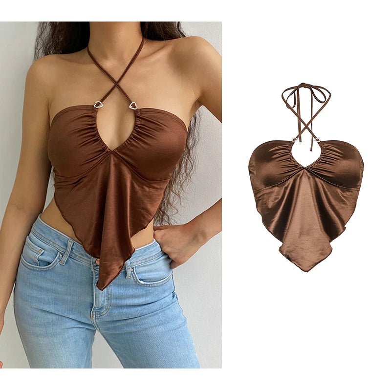 2023 Women's Summer Crop Tops Sexy Hollow Tank Tops Brown Bras Seamless Underwear Slim Sleeveless Tube Tops Y2K Club Party Camis - MAGUSTA BEAUTY