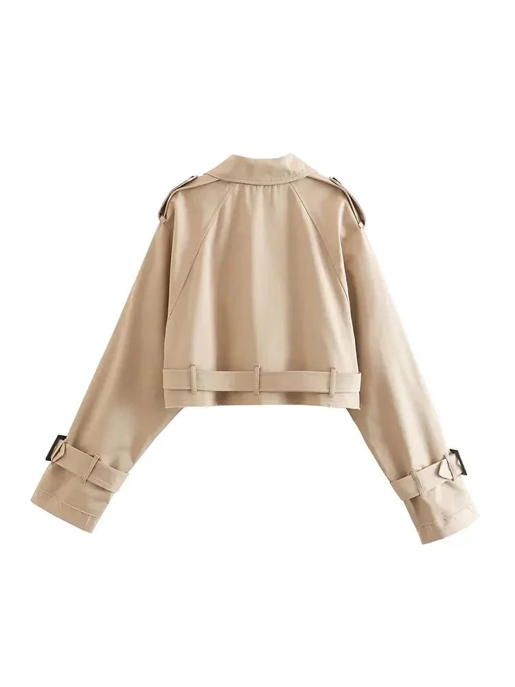 2024 Belt Cropped Trench Spring Jacket Women Vintage Streetwear Double Breasted Long Sleeve Top Female Coat Outfits - MAGUSTA BEAUTY