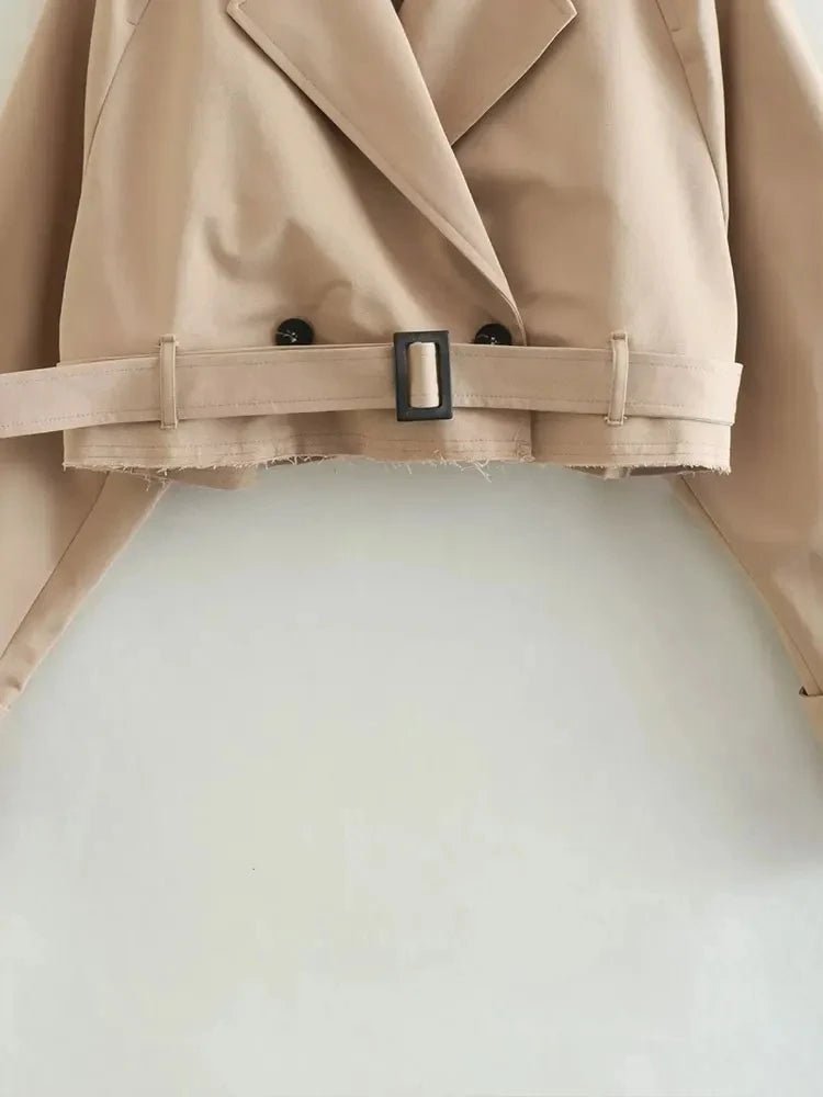 2024 Belt Cropped Trench Spring Jacket Women Vintage Streetwear Double Breasted Long Sleeve Top Female Coat Outfits - MAGUSTA BEAUTY