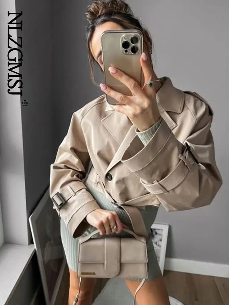 2024 Belt Cropped Trench Spring Jacket Women Vintage Streetwear Double Breasted Long Sleeve Top Female Coat Outfits - MAGUSTA BEAUTY